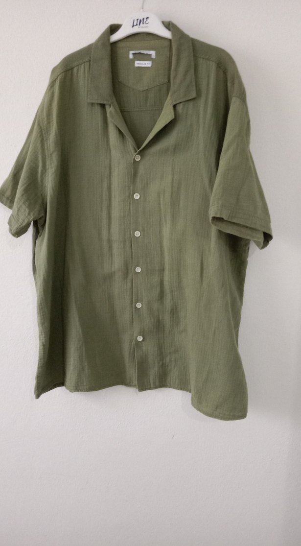 Erkek Keten Haki Kısa Kollu Gömlek - Görsel 5