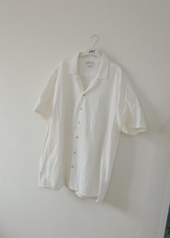 Beyaz Keten Kısa Kollu Gömlek - Görsel 12