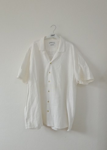 Beyaz Keten Kısa Kollu Gömlek - Görsel 3