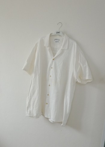 Beyaz Keten Kısa Kollu Gömlek - Görsel 15