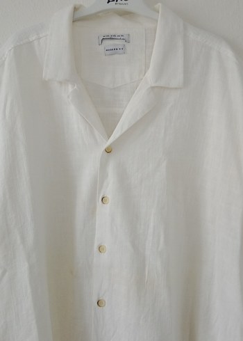 Beyaz Keten Kısa Kollu Gömlek - Görsel 7