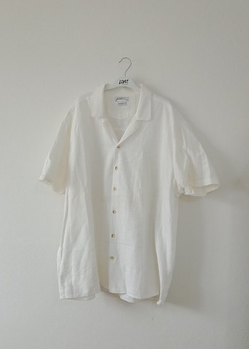 Beyaz Keten Kısa Kollu Gömlek - Görsel 2