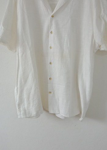 Beyaz Keten Kısa Kollu Gömlek - Görsel 4