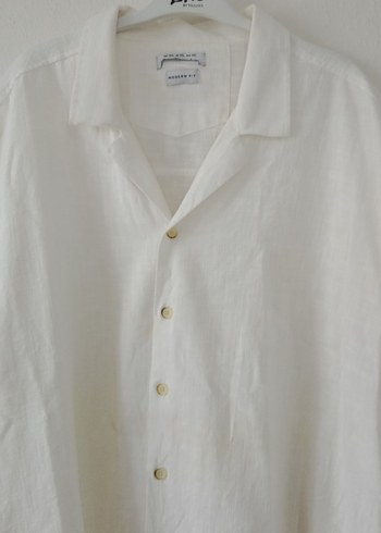 Beyaz Keten Kısa Kollu Gömlek - Görsel 6