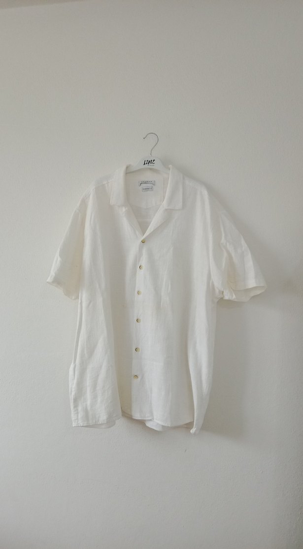 Beyaz Keten Kısa Kollu Gömlek - Görsel 3