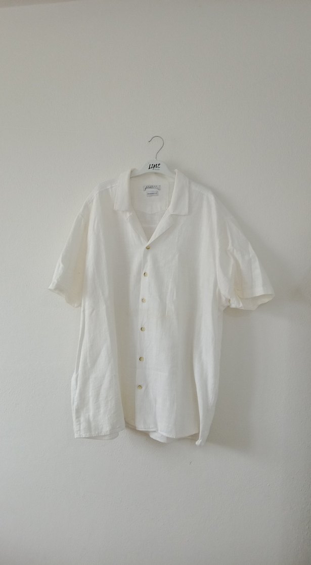 Beyaz Keten Kısa Kollu Gömlek - Görsel 2
