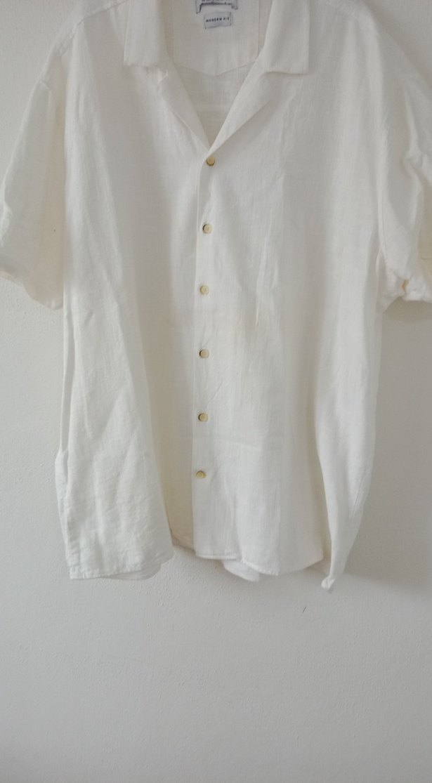 Beyaz Keten Kısa Kollu Gömlek - Görsel 5