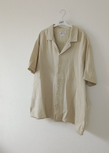 Bej Keten Erkek Kısa Kollu Gömlek - Görsel 13