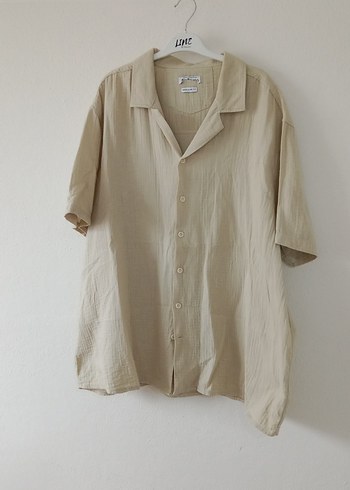 Bej Keten Erkek Kısa Kollu Gömlek - Görsel 12