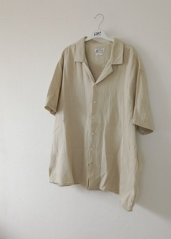 Bej Keten Erkek Kısa Kollu Gömlek - Görsel 14