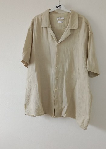 Bej Keten Erkek Kısa Kollu Gömlek - Görsel 9