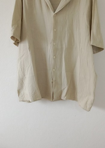 Bej Keten Erkek Kısa Kollu Gömlek - Görsel 7