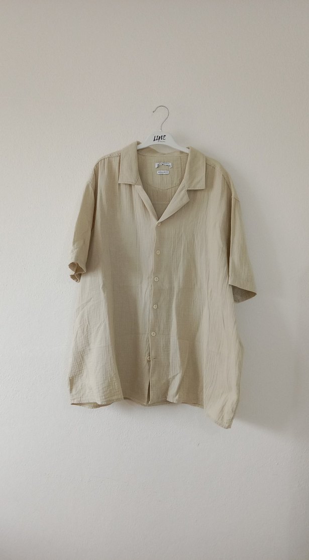 Bej Keten Erkek Kısa Kollu Gömlek - Görsel 2