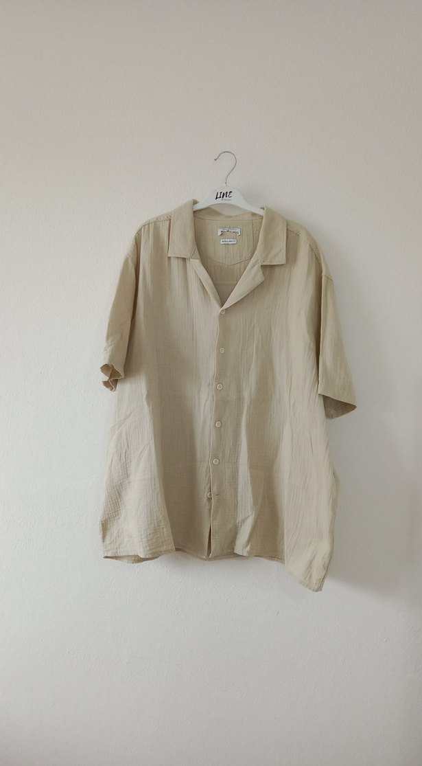 Bej Keten Erkek Kısa Kollu Gömlek - Görsel 3