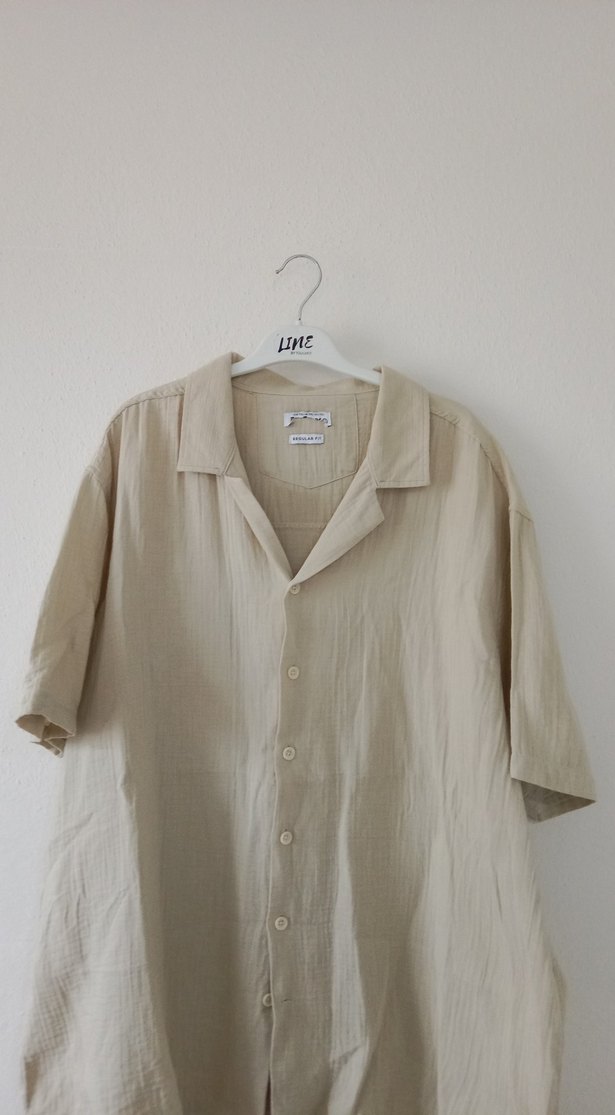 Bej Keten Erkek Kısa Kollu Gömlek - Görsel 4