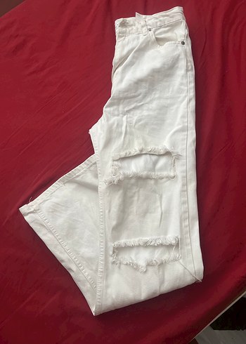 Diğer Beyaz Salaş Midi Boy Kot Pantolon
