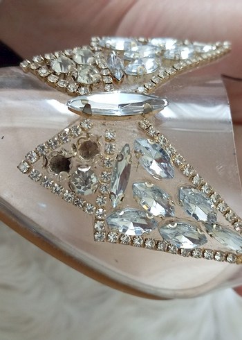 Bej Cam Taşlı Kadın Dolgu Topuk Abiye Ayakkabı - Görsel 2