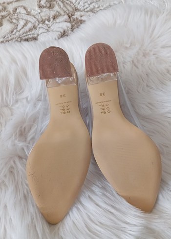 Bej Cam Taşlı Kadın Dolgu Topuk Abiye Ayakkabı - Görsel 4