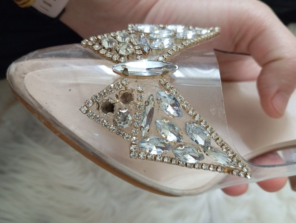 Bej Cam Taşlı Kadın Dolgu Topuk Abiye Ayakkabı - Görsel 2