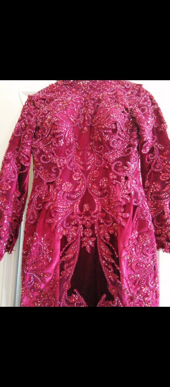 Bordo Uzun Kollu Drapeli Abiye Elbise - Görsel 3