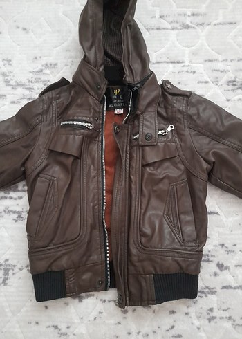 Erkek Çocuk Kahverengi Deri Fermuarlı Ceket - Görsel 3