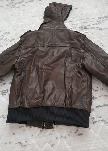 Erkek Çocuk Kahverengi Deri Fermuarlı Ceket - Görsel 6