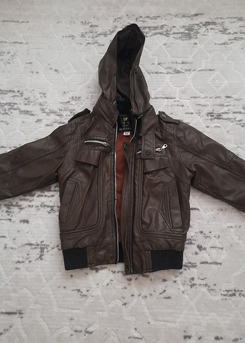 Erkek Çocuk Kahverengi Deri Fermuarlı Ceket - Görsel 2