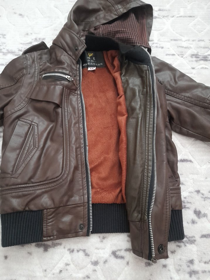 Erkek Çocuk Kahverengi Deri Fermuarlı Ceket - Görsel 5