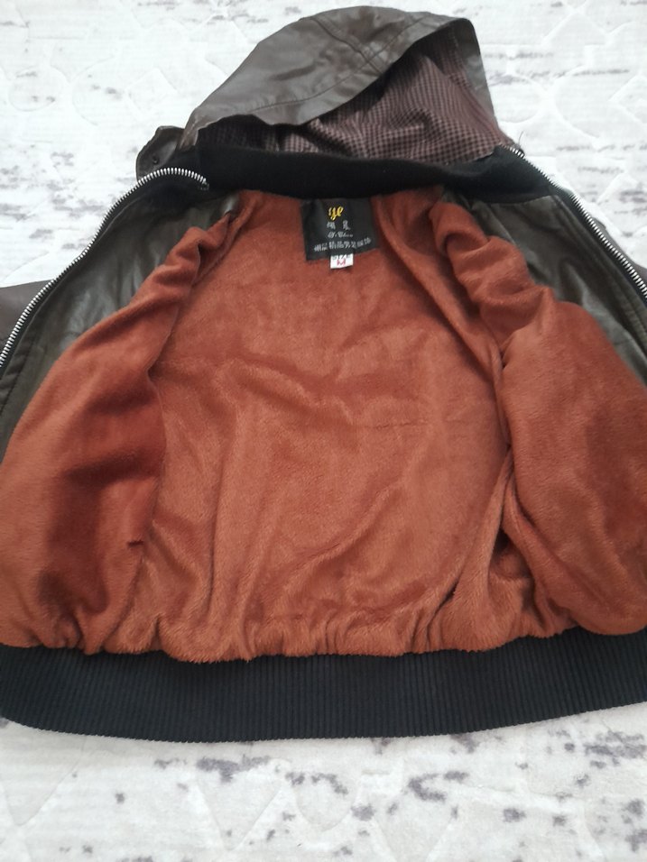 Erkek Çocuk Kahverengi Deri Fermuarlı Ceket - Görsel 4