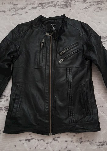 erkek Siyah Deri Biker Ceket - Görsel 2