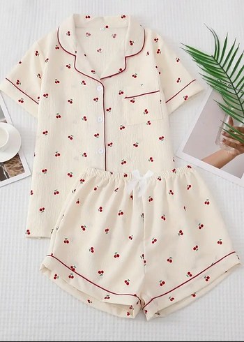 Nakışlı Beyaz Kısa Kollu Mini Pijama Takımı
