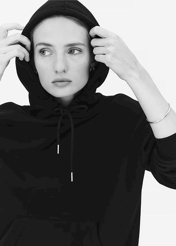 H&M Siyah Kapüşonlu Salaş Sweatshirt