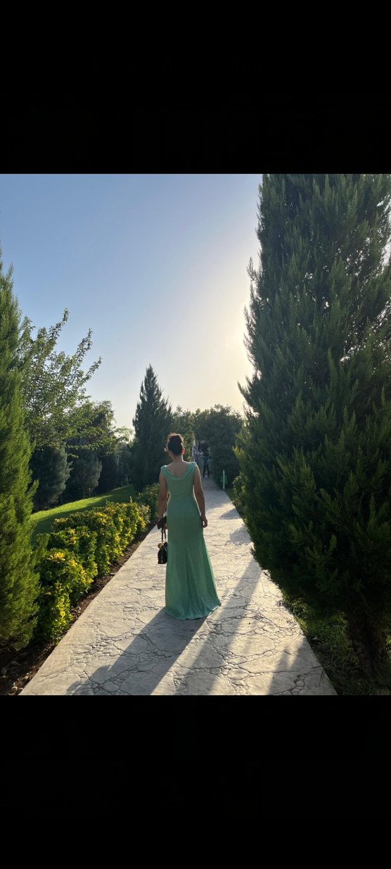 Yeşil Drapeli Uzun Abiye Elbise - Görsel 2