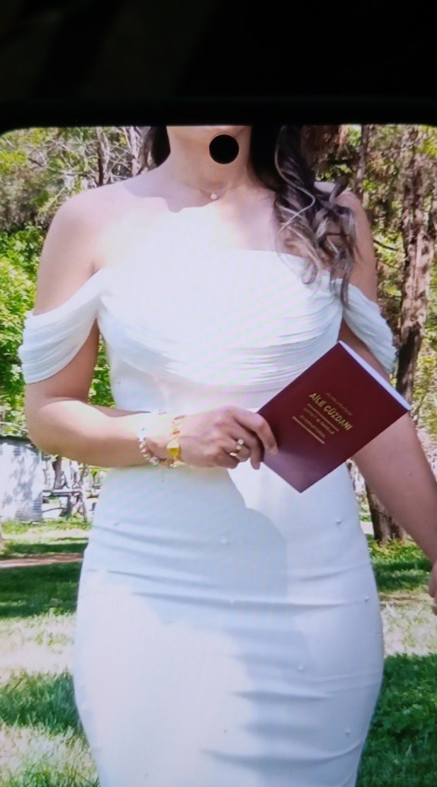 Beyaz Straplez Midi nikah  Elbisesi, abiye - Görsel 2