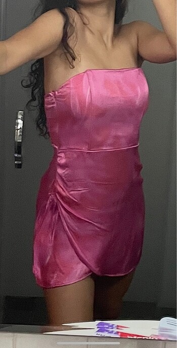 Bershka Bershka Pembe Saten Mini Elbise