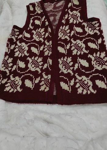 Bordo Nakışlı Triko Kadın Yelek