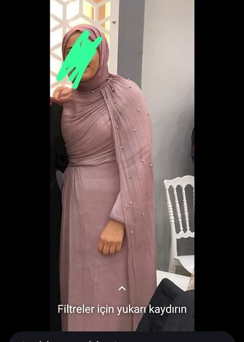 Bej Uzun Kollu Drapeli Kadın Abiye Elbise - Görsel 3