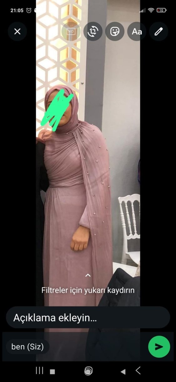 Bej Uzun Kollu Drapeli Kadın Abiye Elbise - Görsel 3