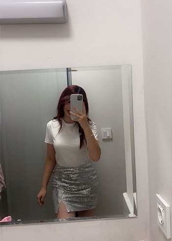 Gri Simli Mini Etek