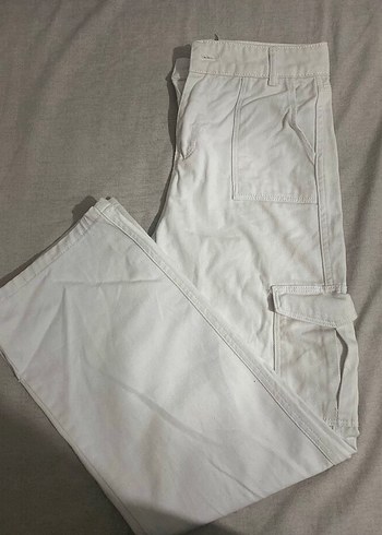 Kadın Beyaz Midi Boy Rahat Kesim Kot Pantolon - Görsel 2