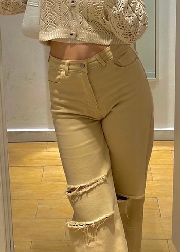 Bej Deri Kadın Salaş Midi Jean - Görsel 2