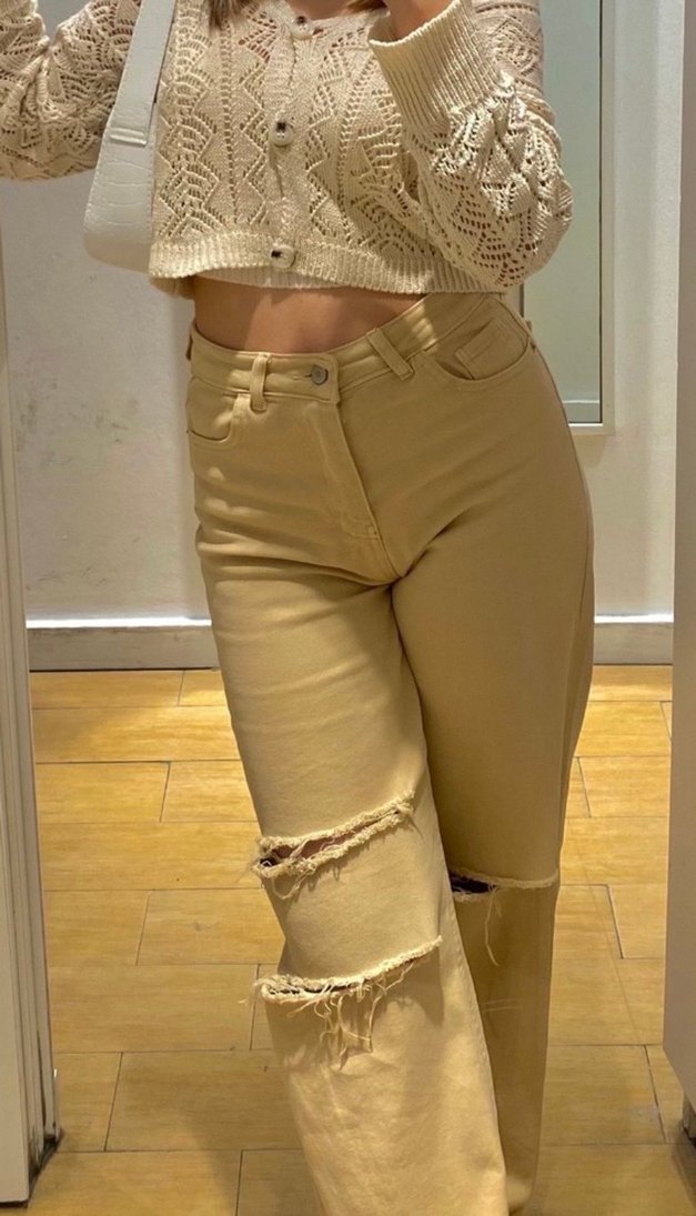 Bej Deri Kadın Salaş Midi Jean - Görsel 2