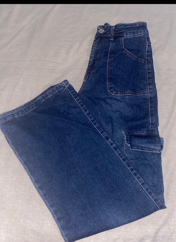 Lacivert Bol Kesim Midi Kadın Kot Pantolon - Görsel 3