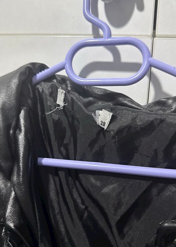 Düğmeli Siyah Midi Deri Kadın Ceket - Görsel 2