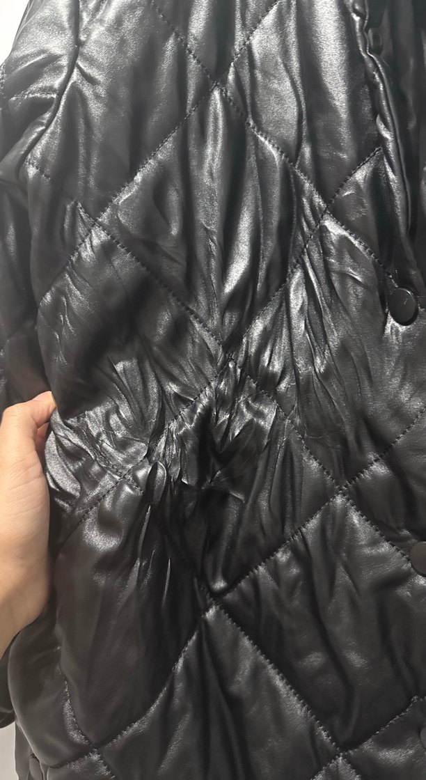 Düğmeli Siyah Midi Deri Kadın Ceket - Görsel 4