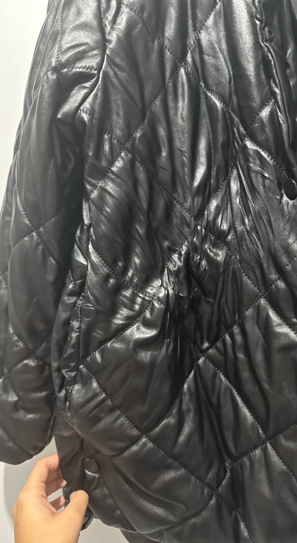 Düğmeli Siyah Midi Deri Kadın Ceket - Görsel 3