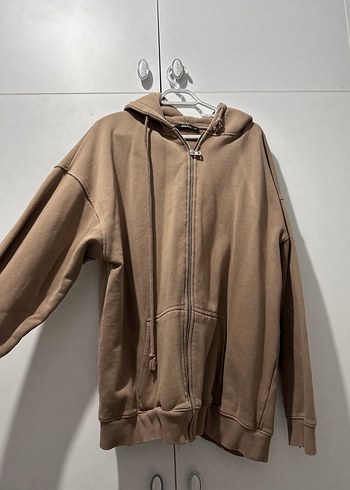 l Beden camel Renk Kadın Bej Fermuarlı Süet Sweatshirt
