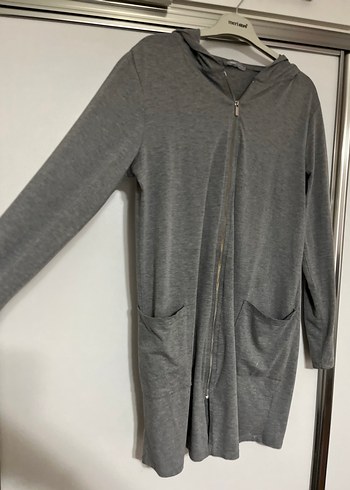 Gri Hamile Midi Ceket Fermuarlı - Görsel 3