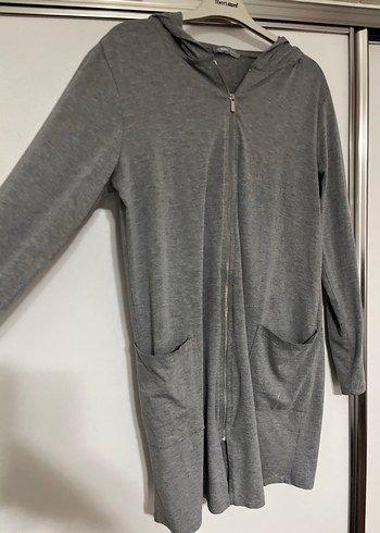 Gri Hamile Midi Ceket Fermuarlı - Görsel 2