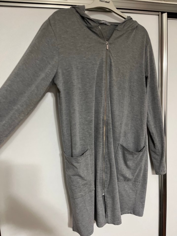 Gri Hamile Midi Ceket Fermuarlı - Görsel 2